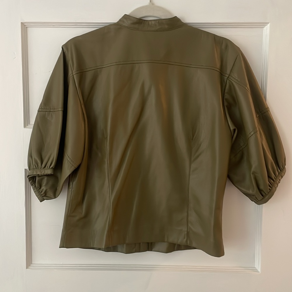 Olive Pleather Button Up Blouse - image 2